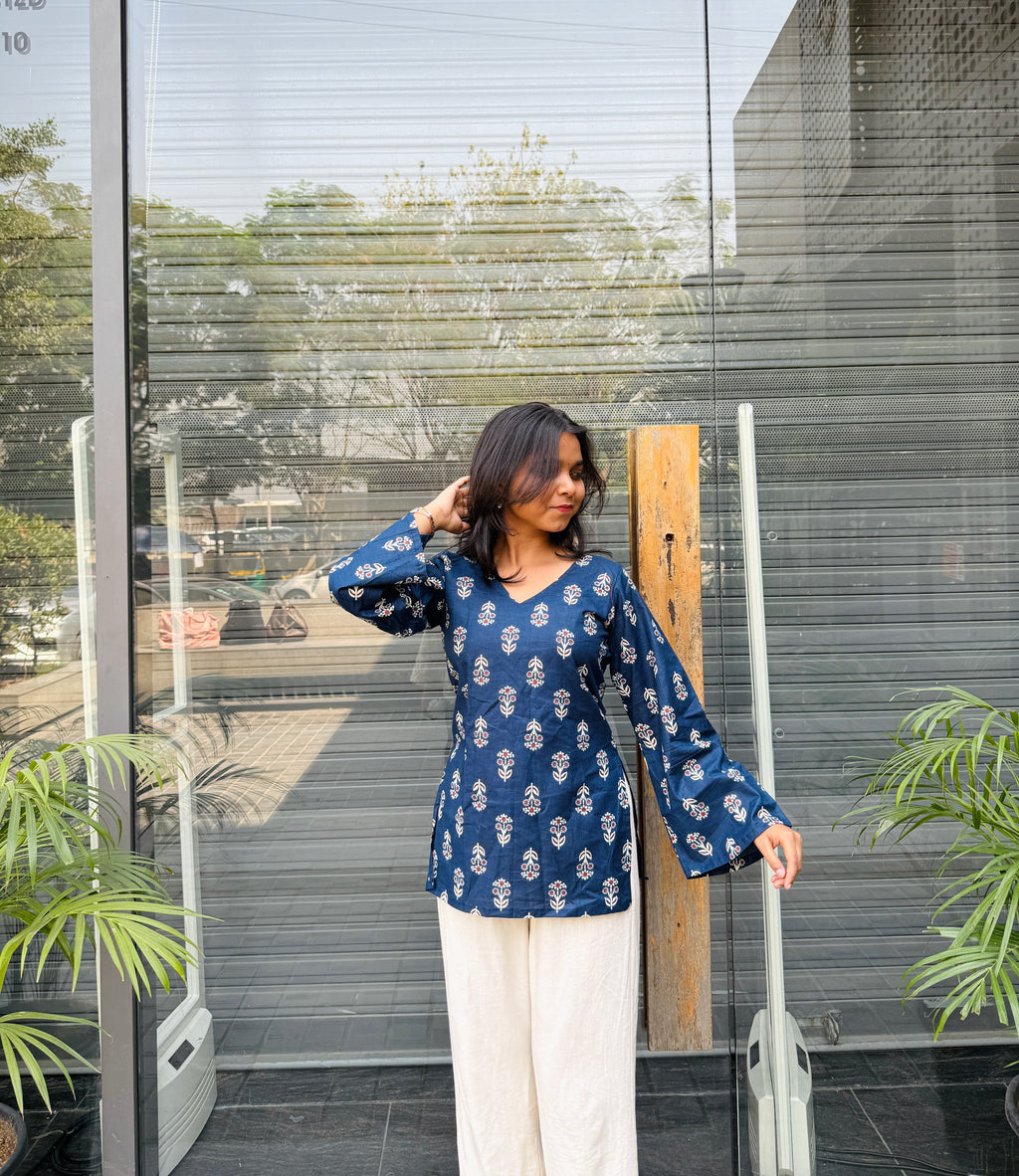 Priya Corset Back Navy Blue Printed Kurti