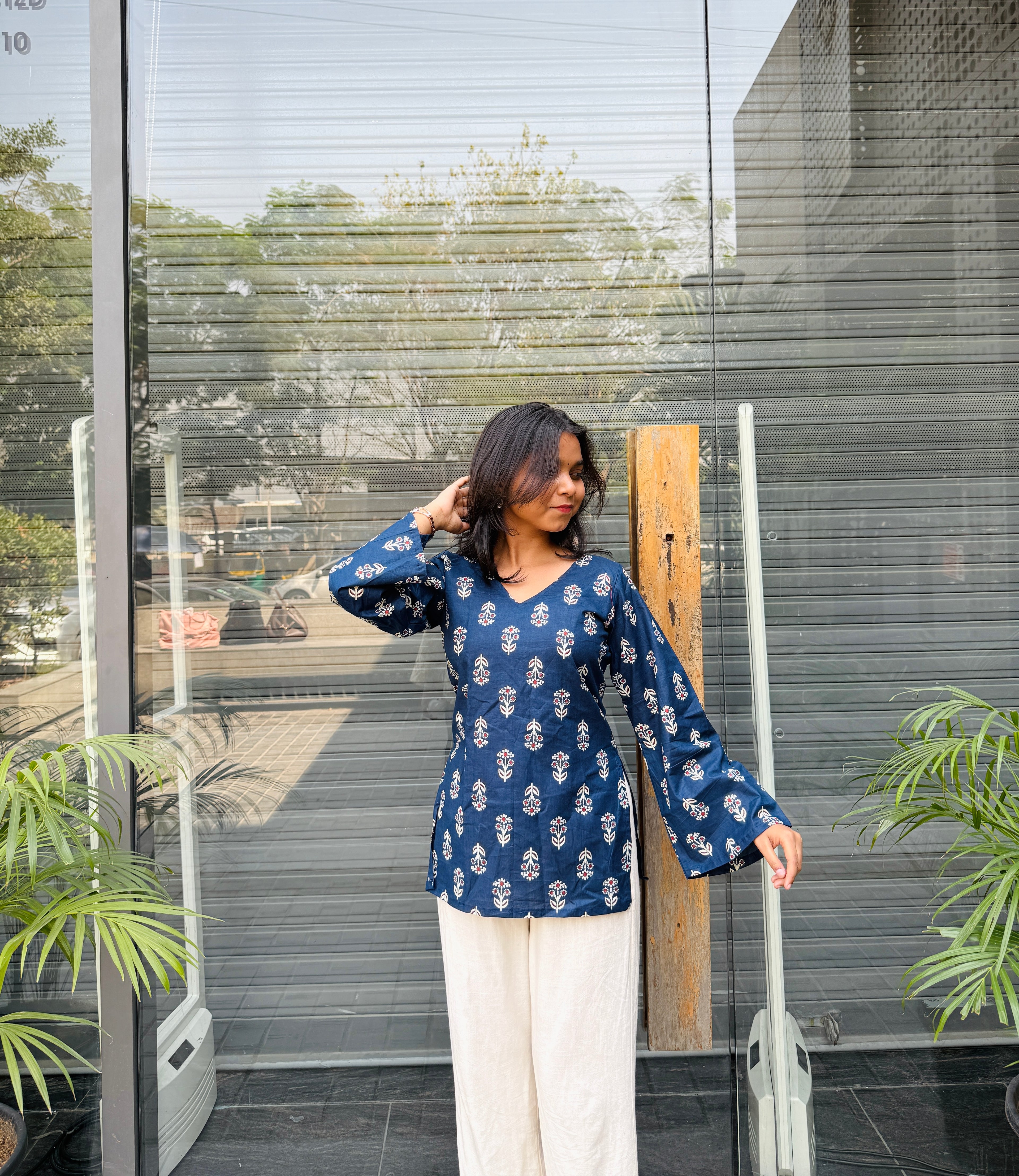 Priya Corset Back Navy Blue Printed Kurti