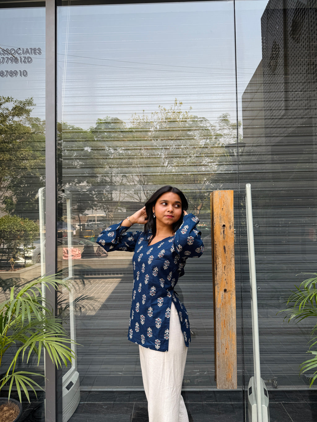 Priya Corset Back Navy Blue Printed Kurti