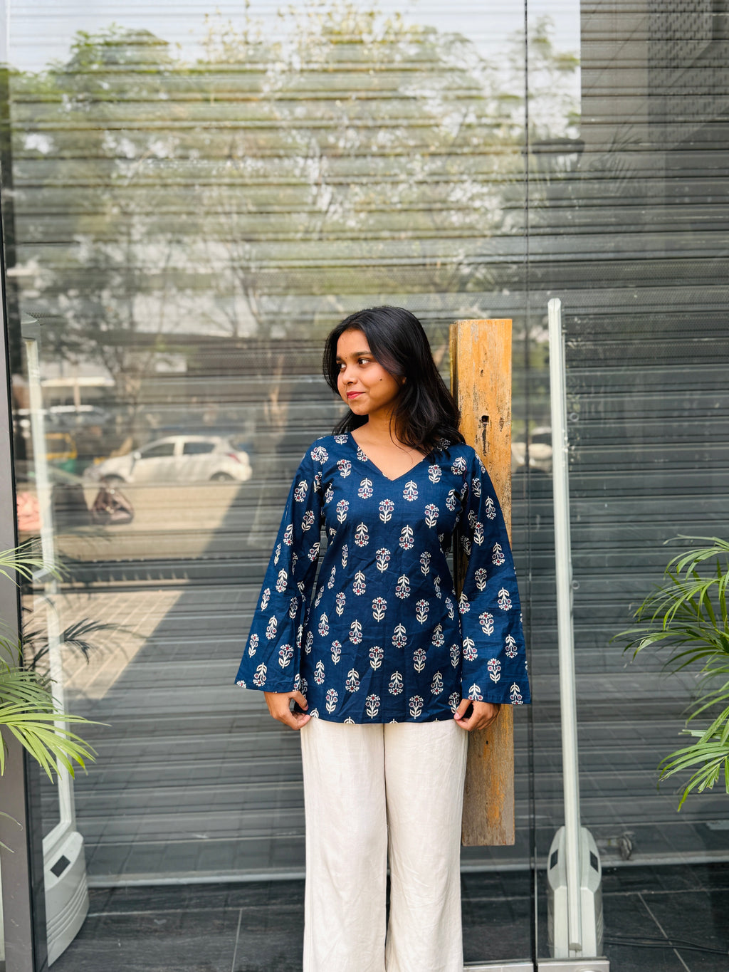Priya Corset Back Navy Blue Printed Kurti
