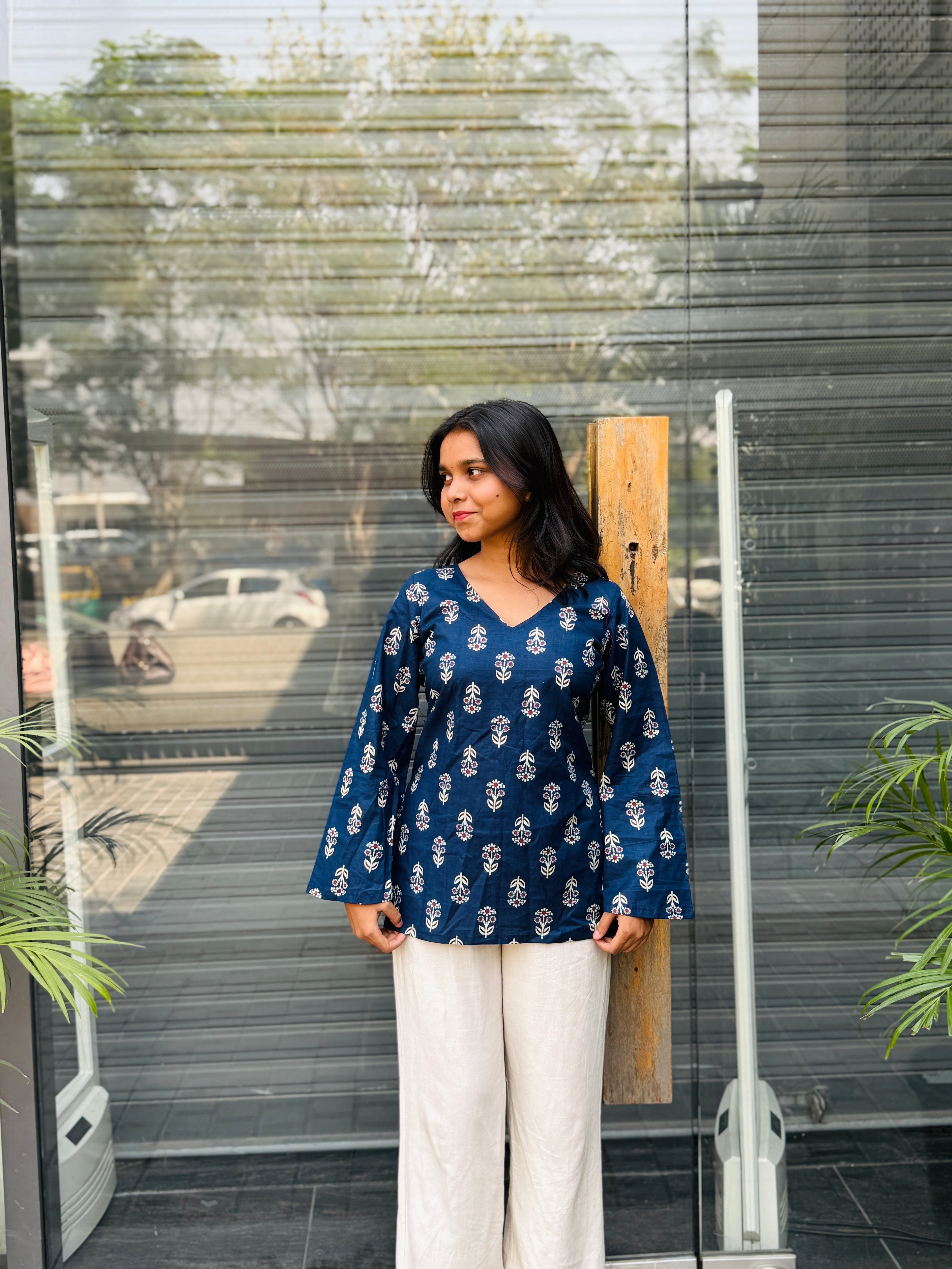 Priya Corset Back Navy Blue Printed Kurti
