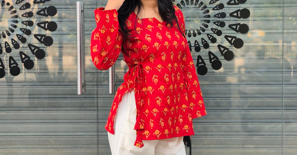 Noor Side Tie-Up Red Kurti