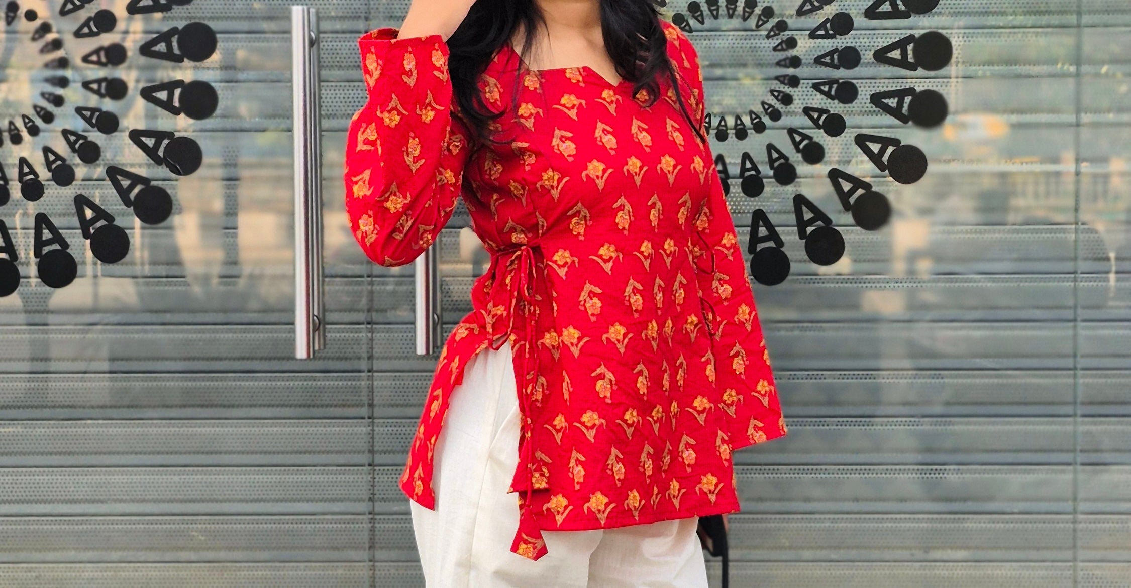 Noor Side Tie-Up Red Kurti