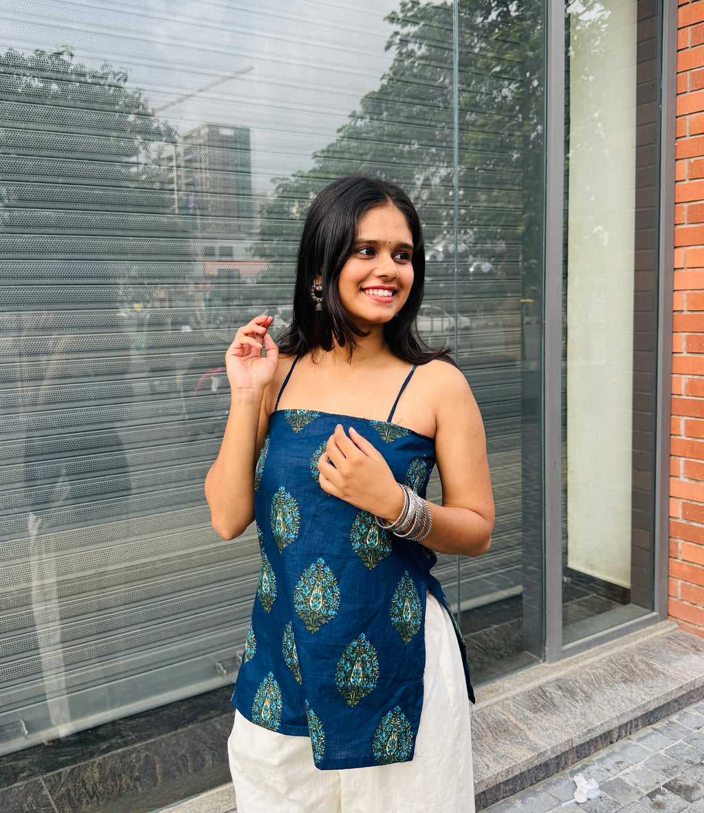 Ruhani Navy Blue Spaghetti Kurti