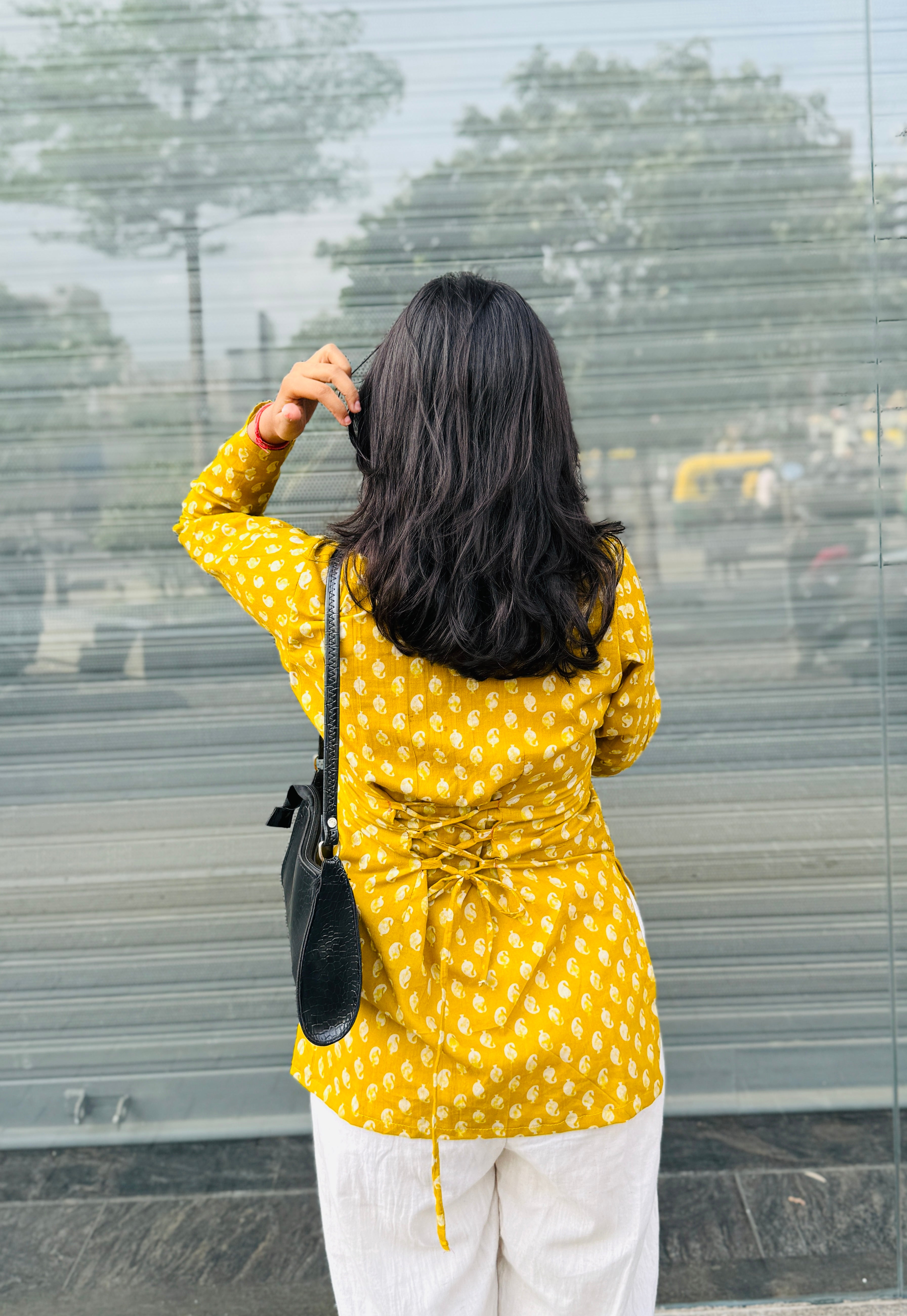 Annu Yellow Printed Corset Back Kurti