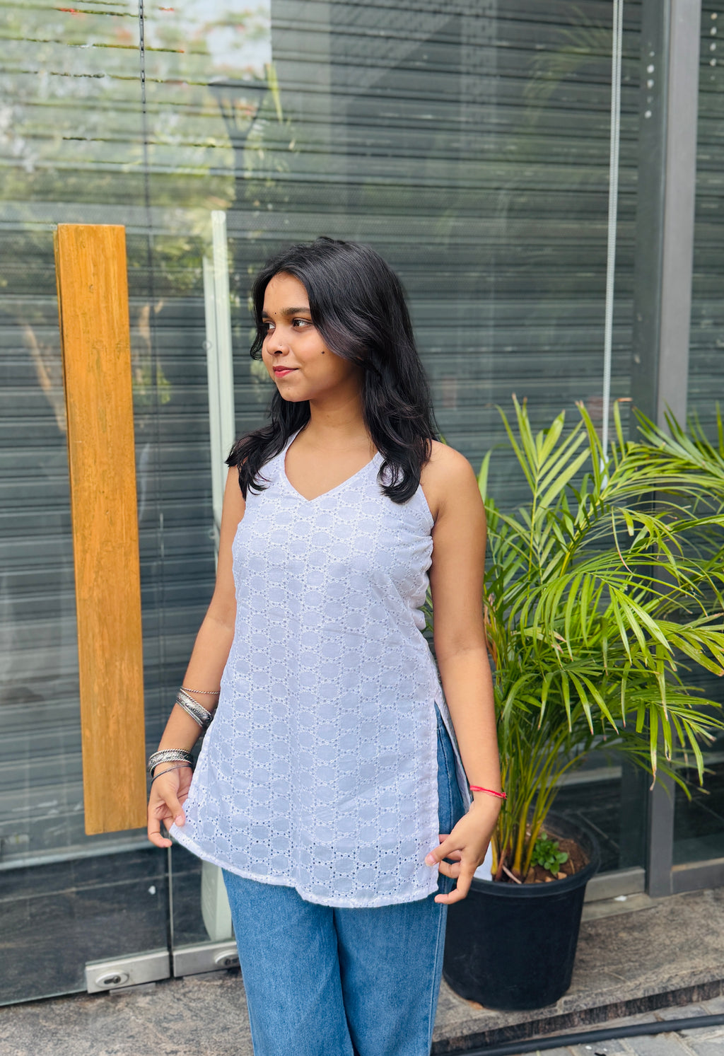 Zoya White Halter Neck Kurti