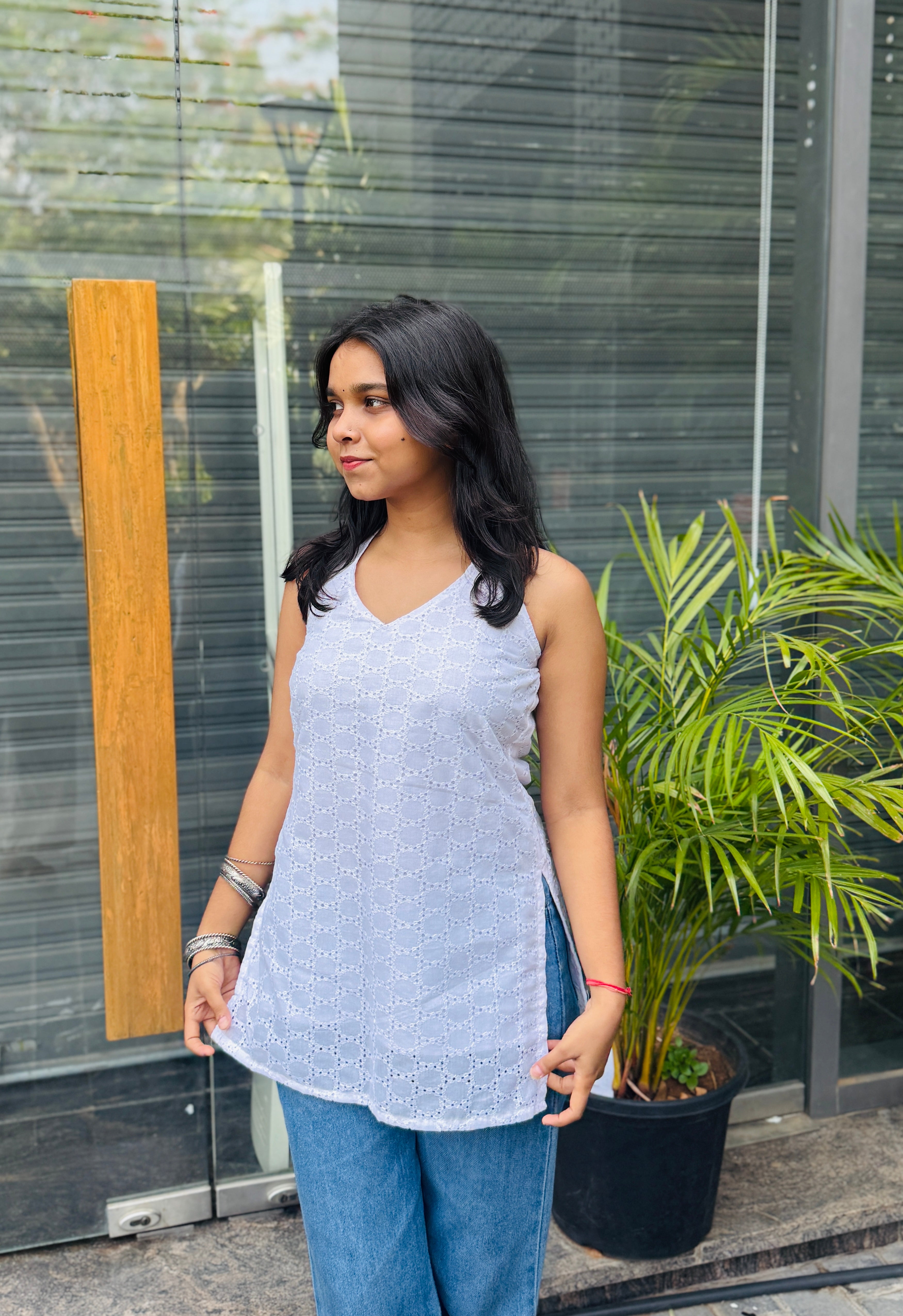 Zoya White Halter Neck Kurti