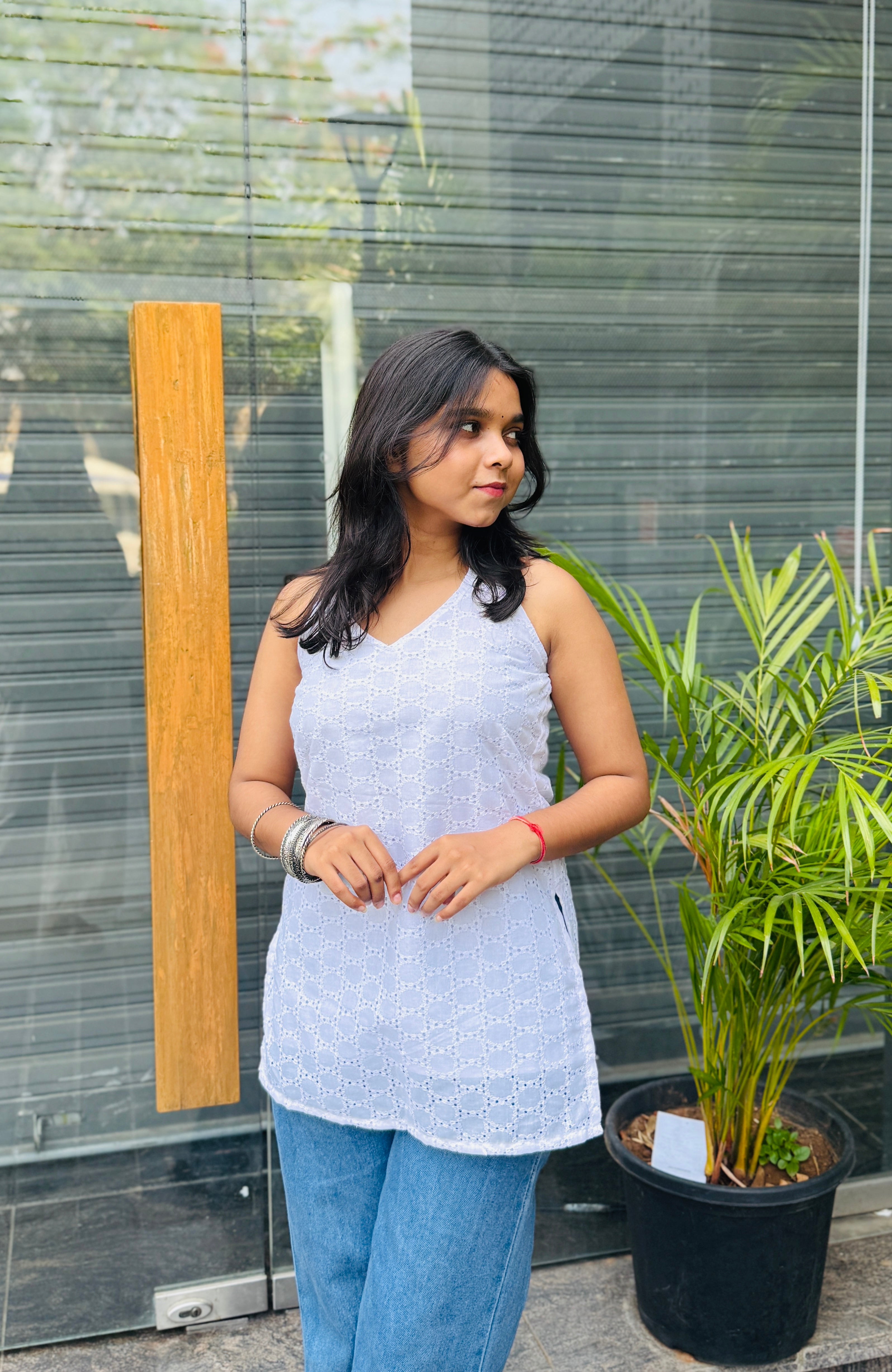 Zoya White Halter Neck Kurti