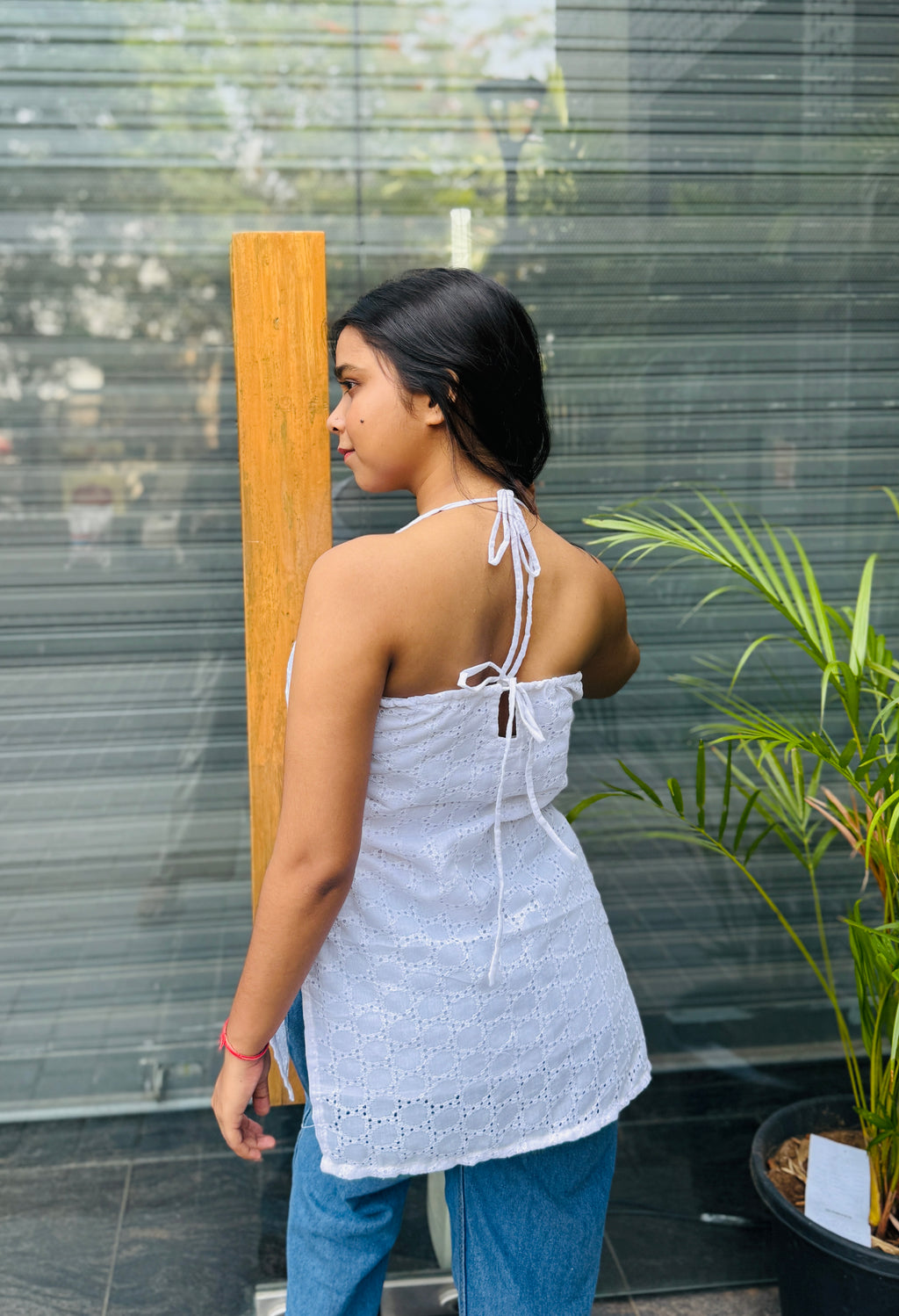Zoya White Halter Neck Kurti