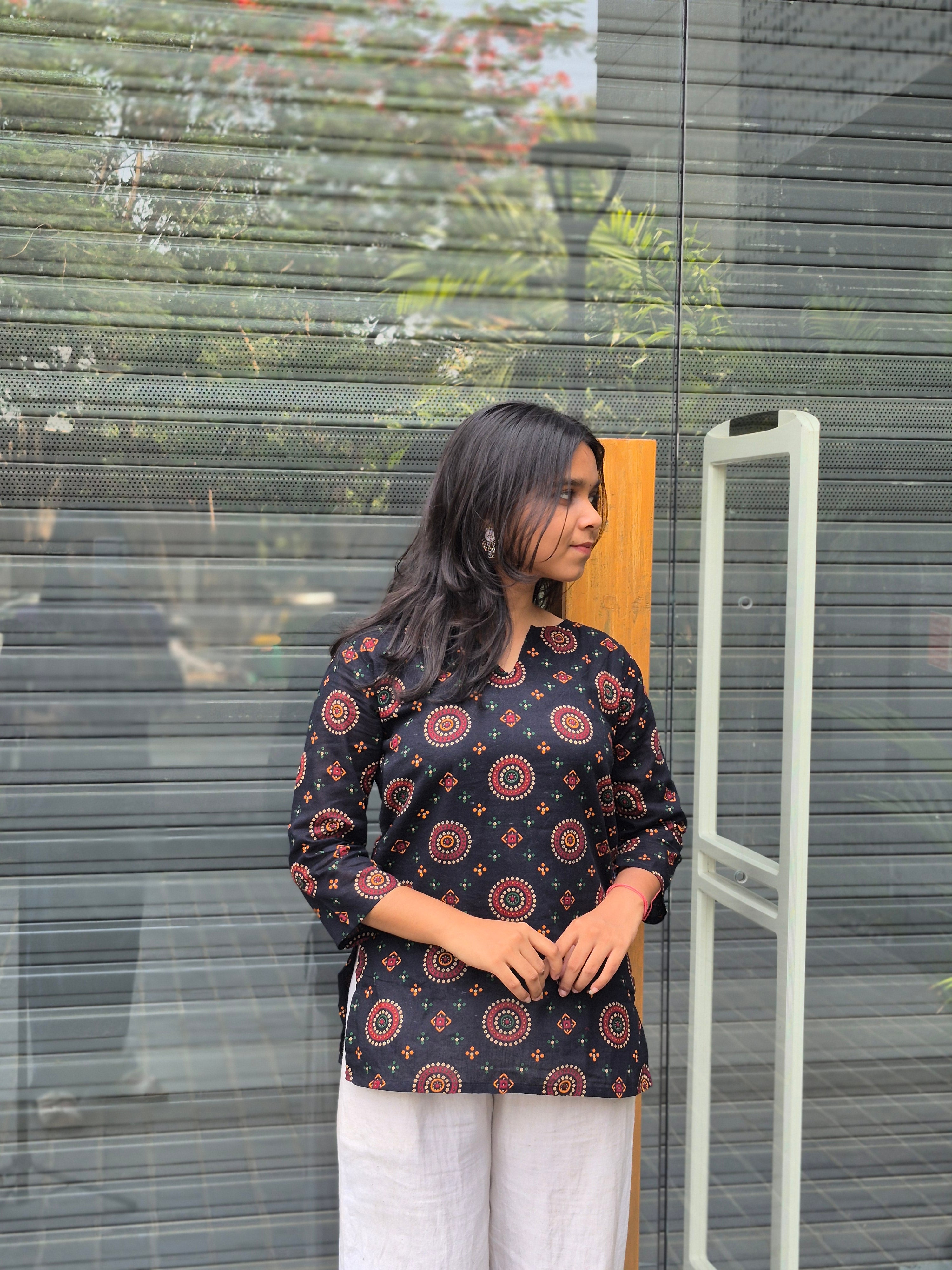 Riddhi Black Ajrakh Print Kurti