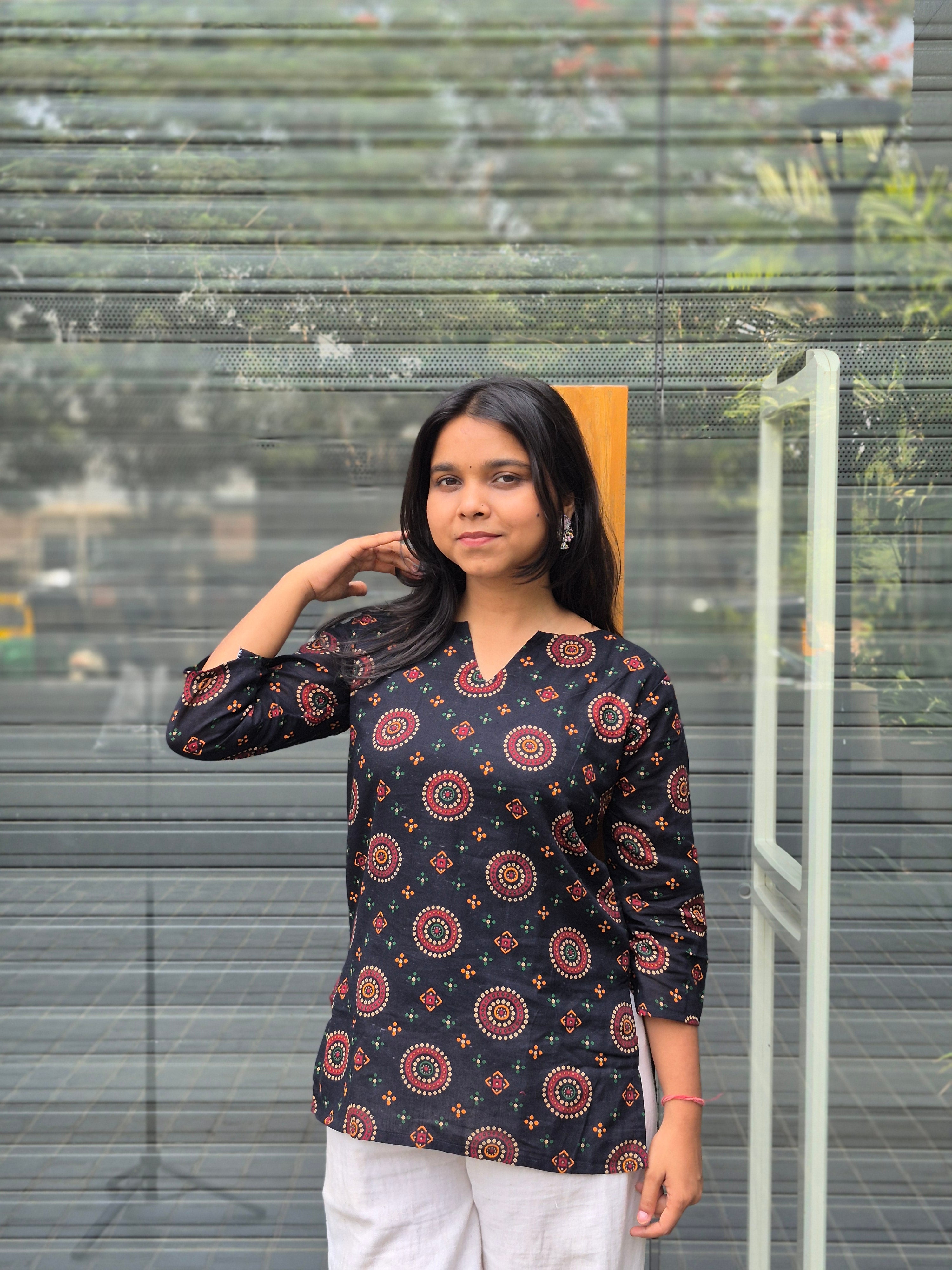 Riddhi Black Ajrakh Print Kurti