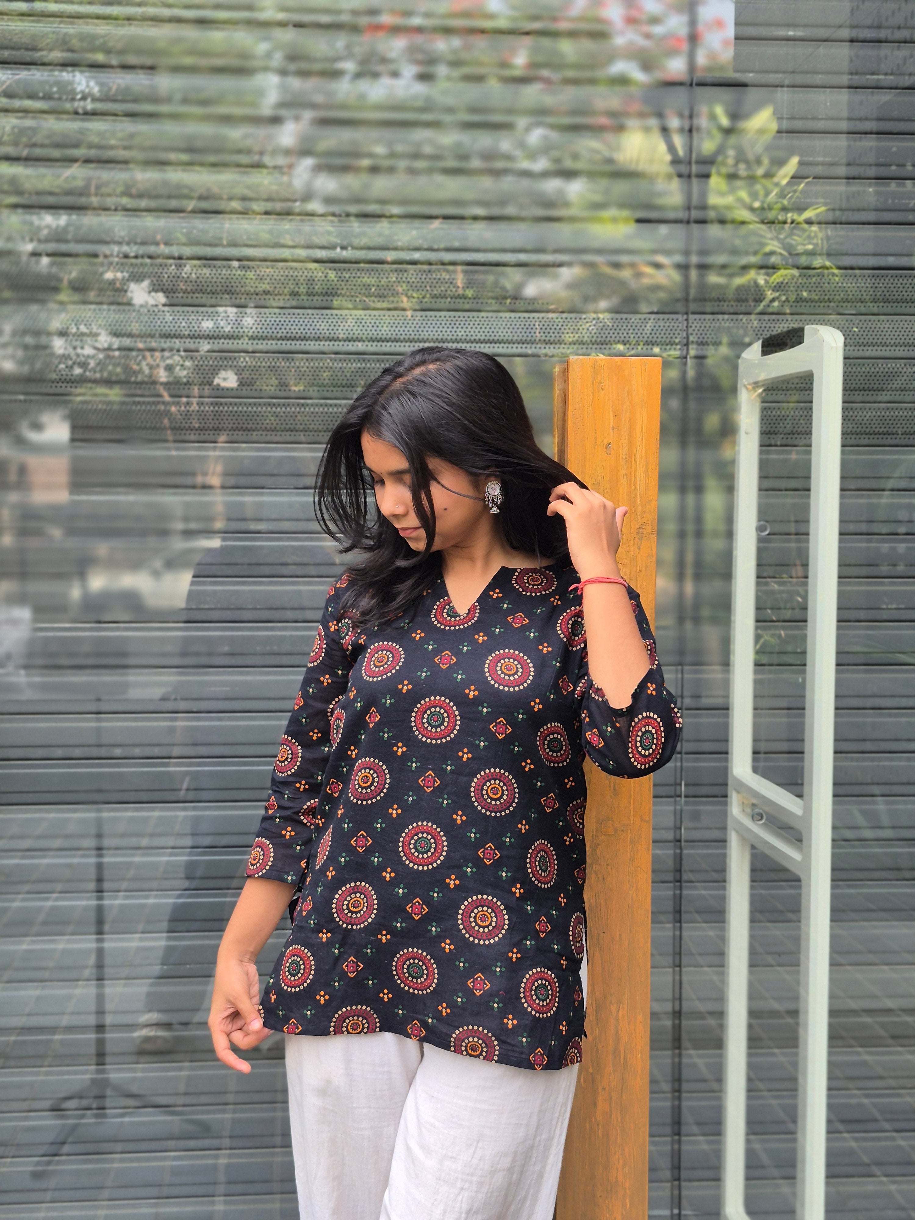 Riddhi Black Ajrakh Print Kurti
