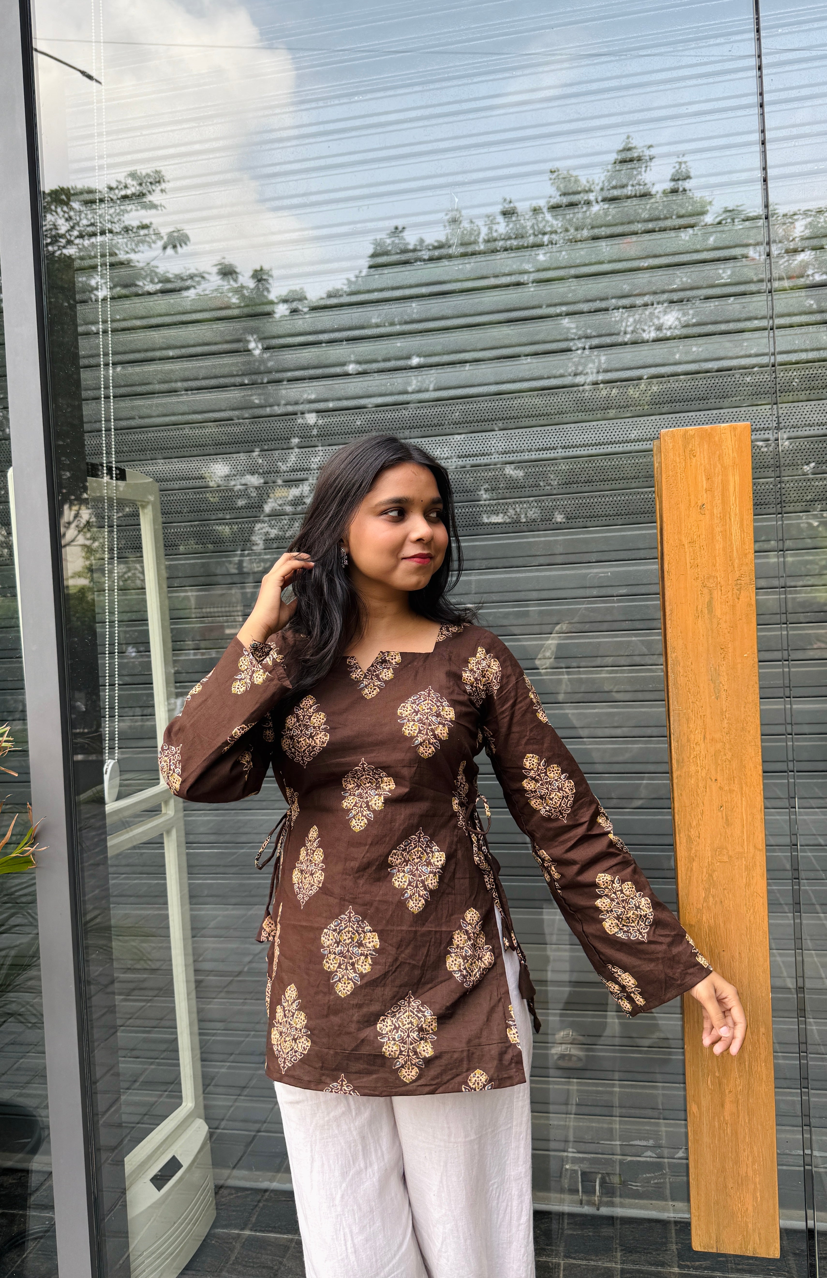 Noor Side Tie-Up Brown Kurti