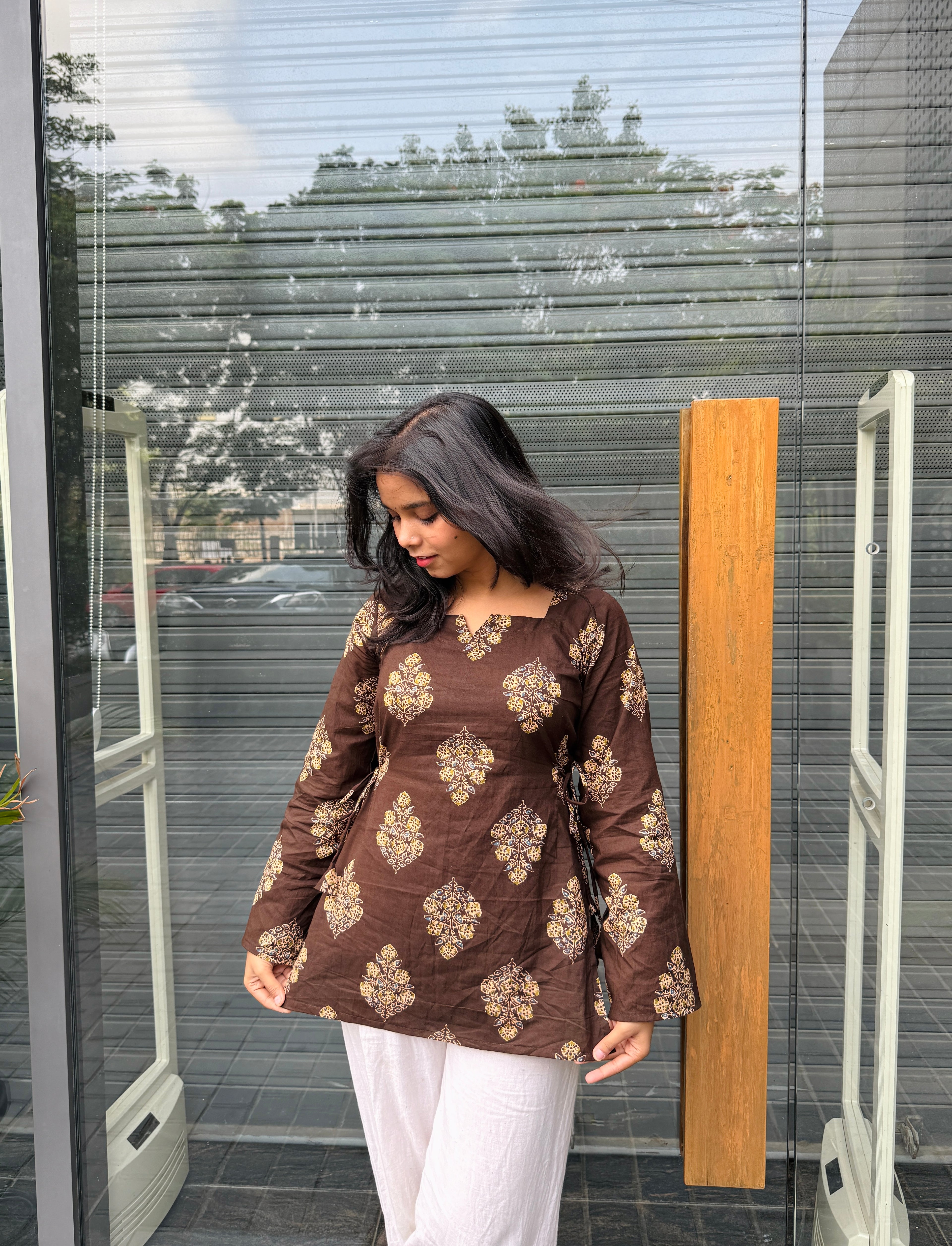 Noor Side Tie-Up Brown Kurti