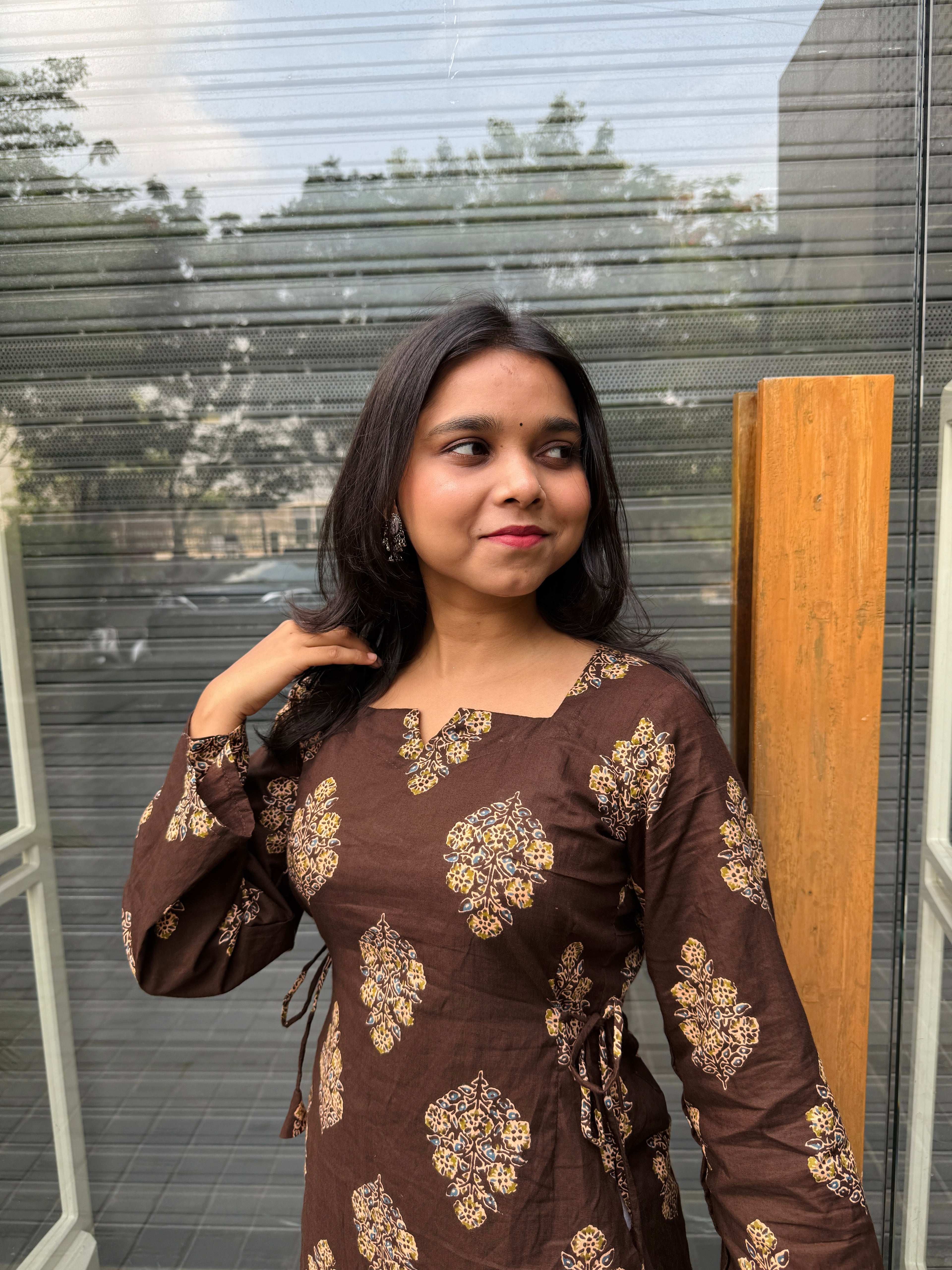 Noor Side Tie-Up Brown Kurti