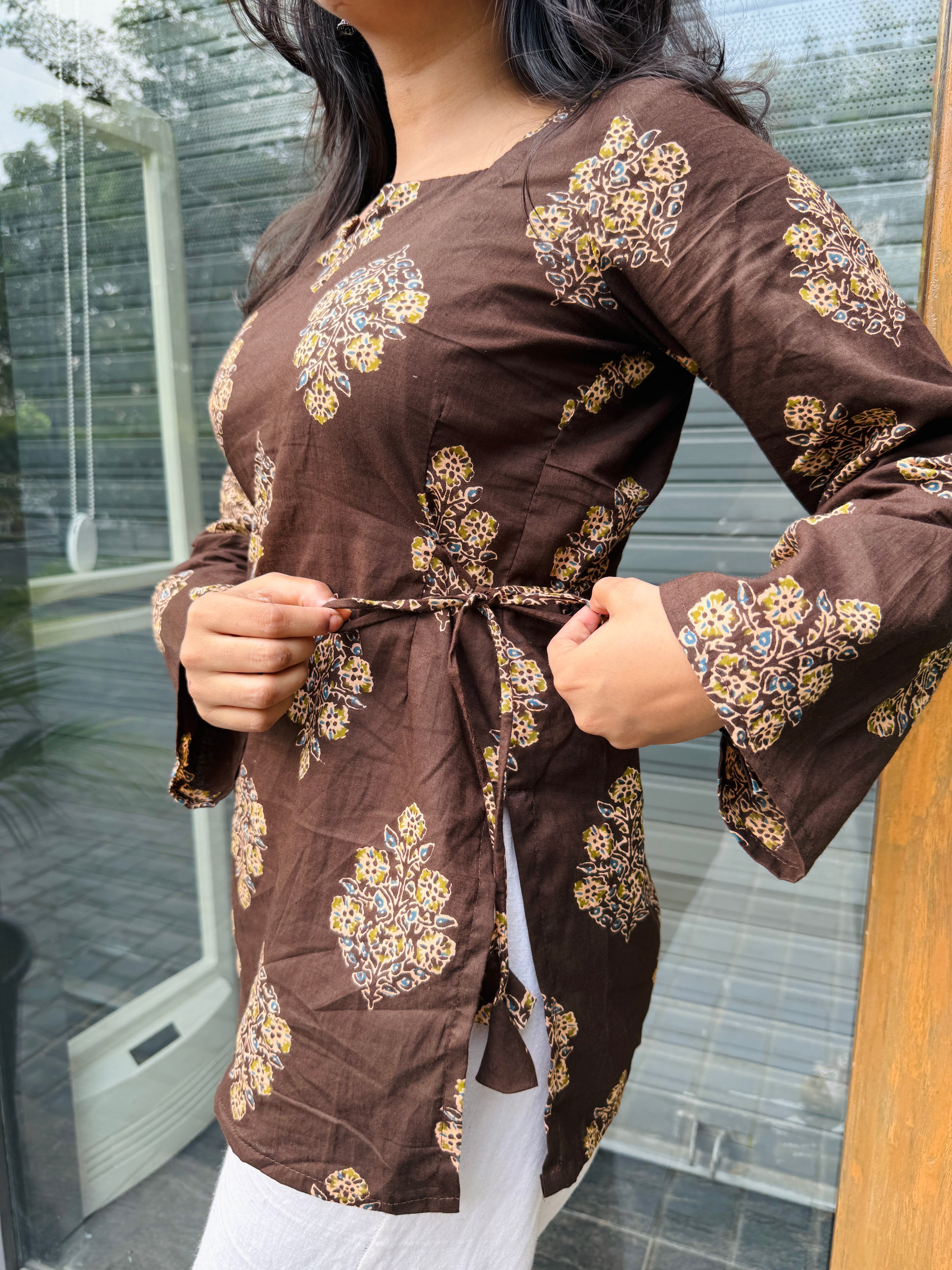 Noor Side Tie-Up Brown Kurti