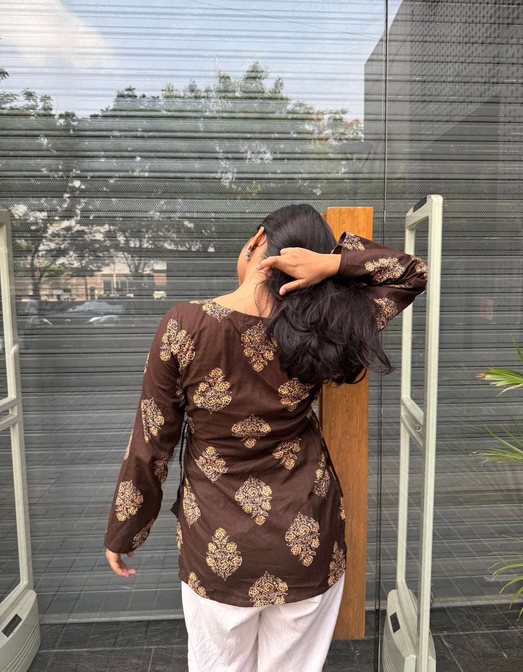 Noor Side Tie-Up Brown Kurti