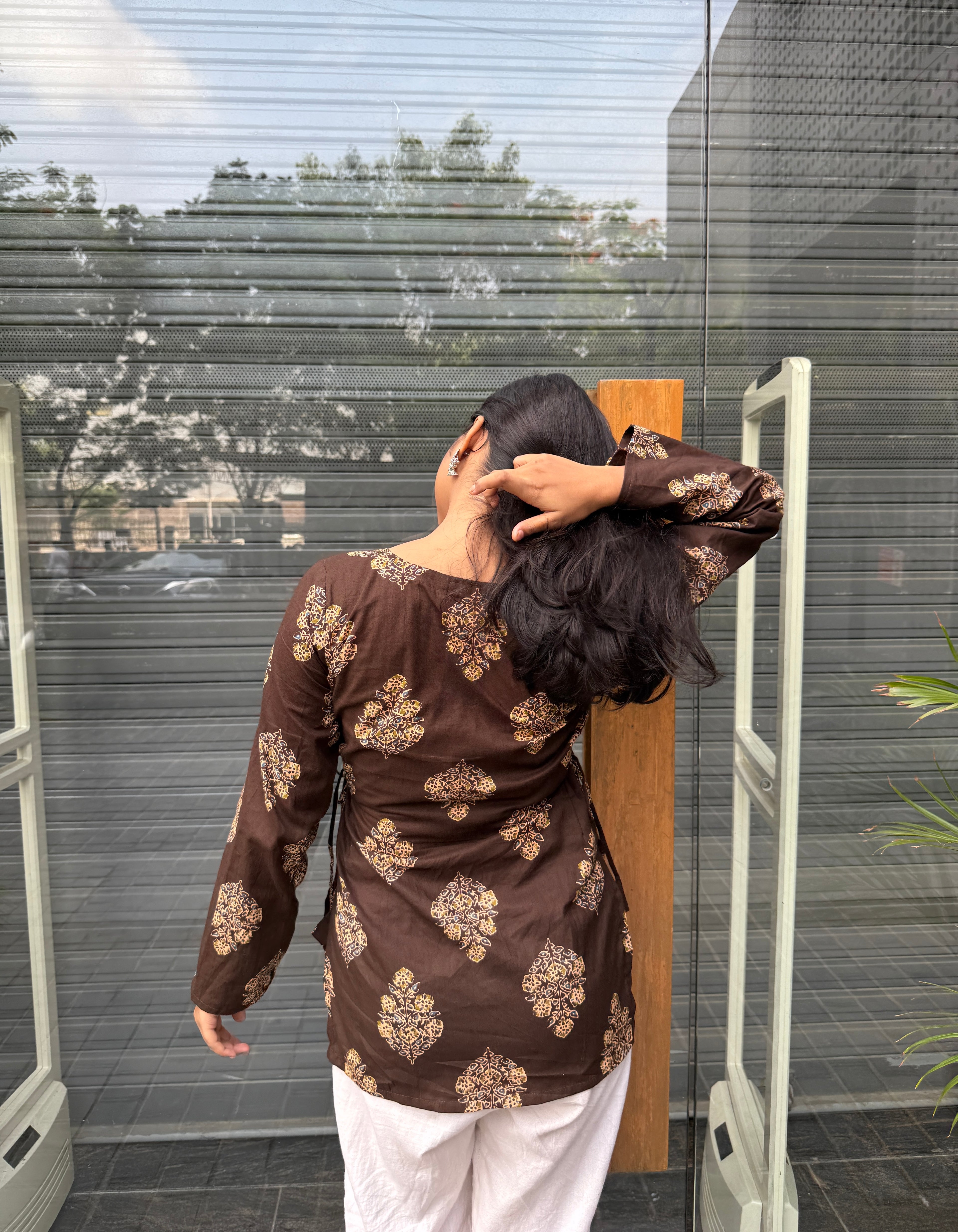 Noor Side Tie-Up Brown Kurti