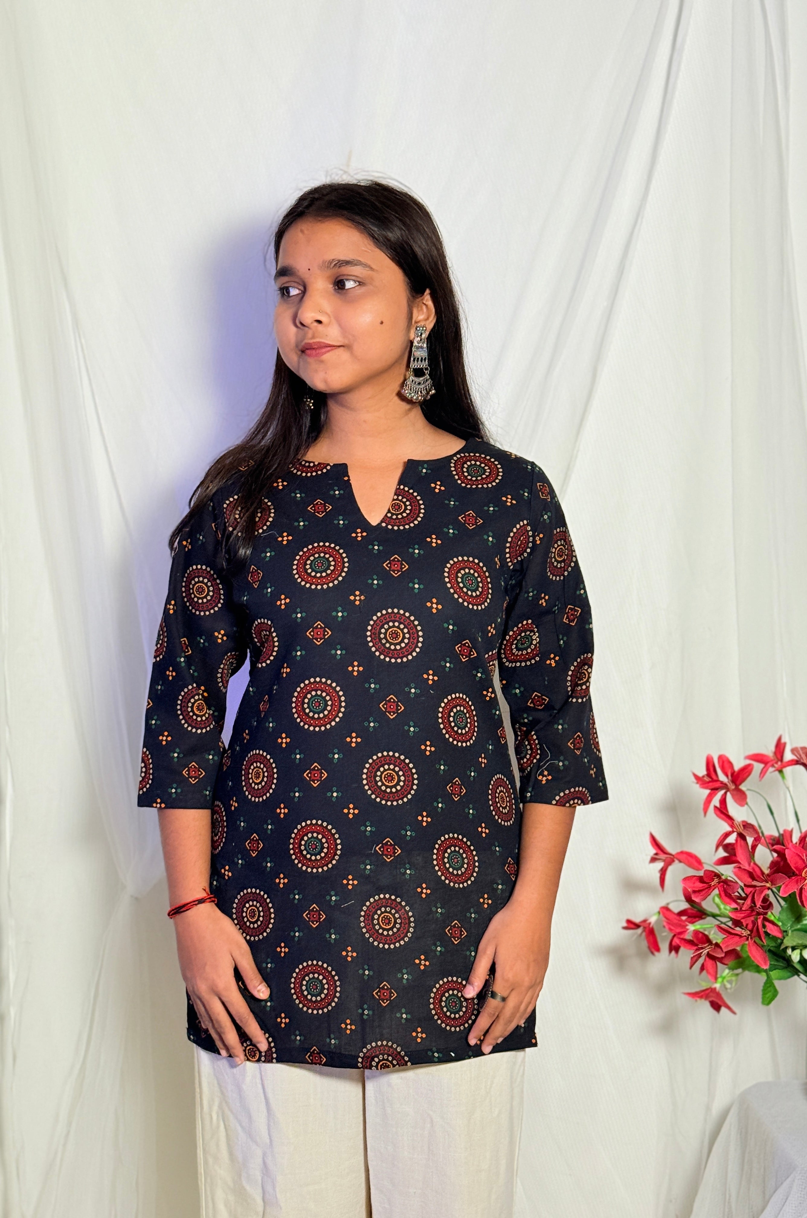 Riddhi Black Ajrakh Print Kurti