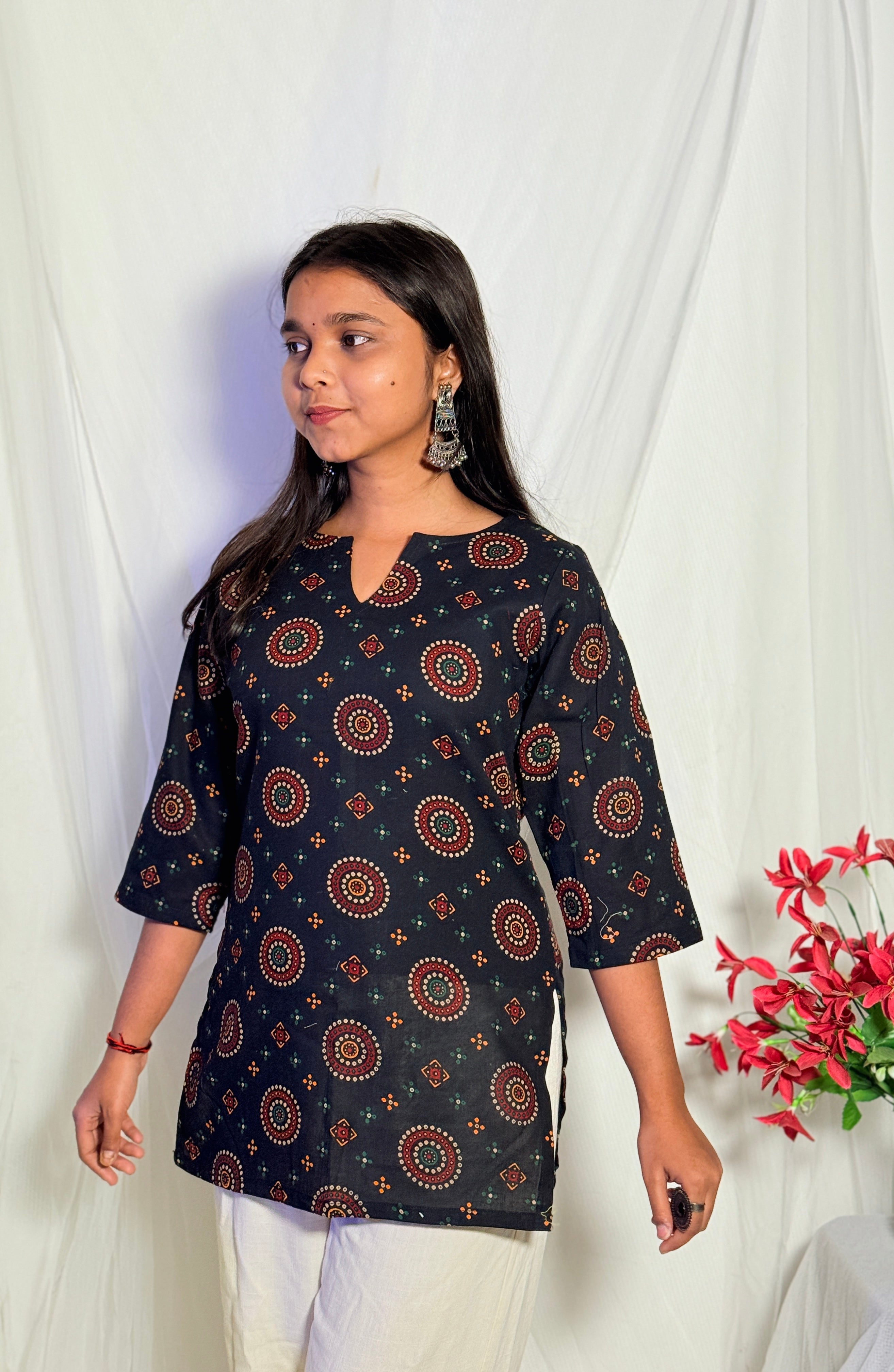 Riddhi Black Ajrakh Print Kurti
