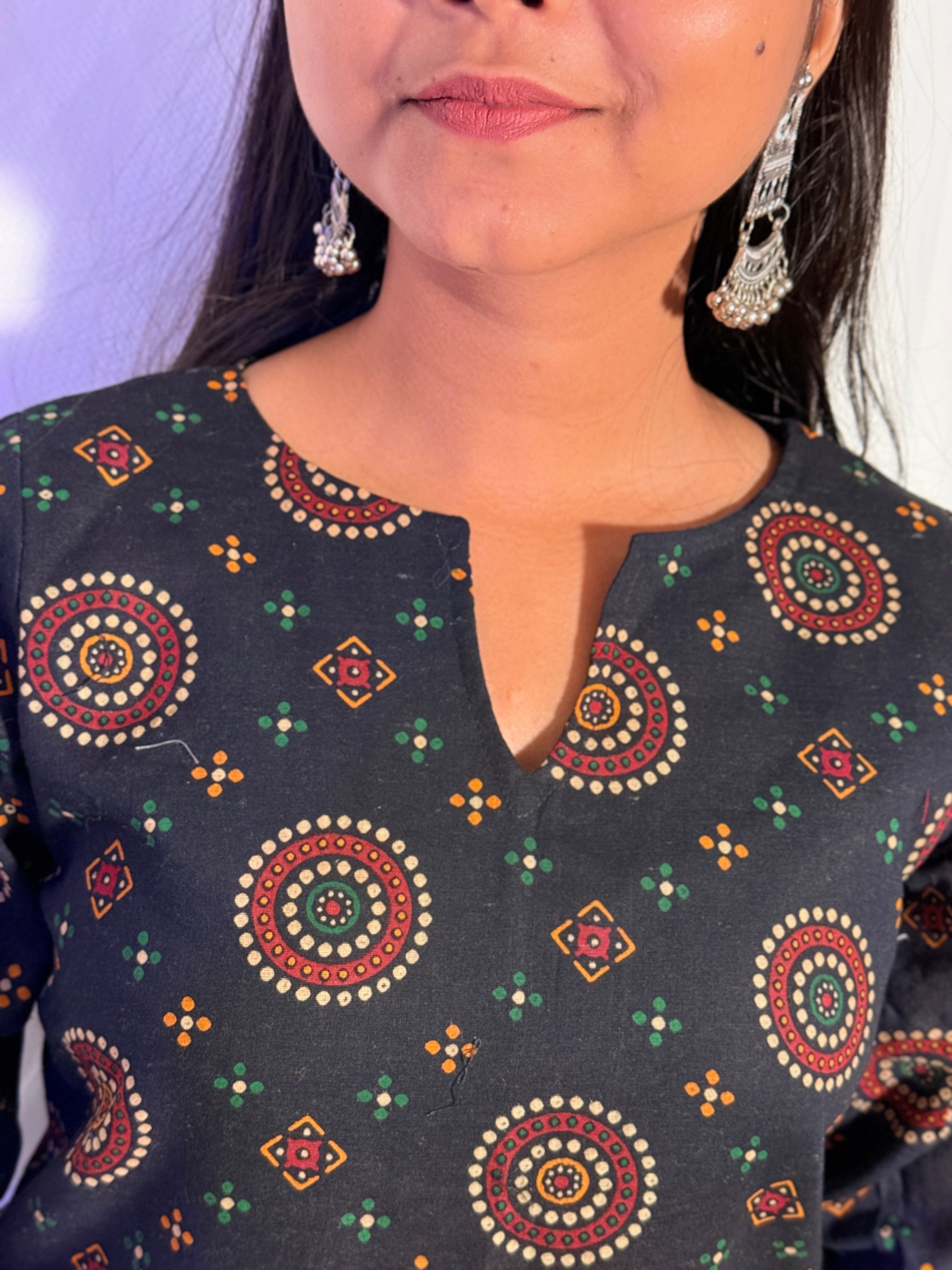 Riddhi Black Ajrakh Print Kurti