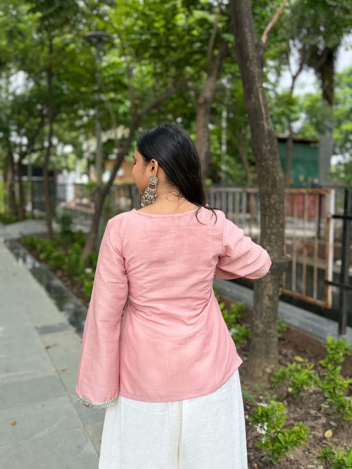 Pastel Pink Angrakha With Lace Detailing