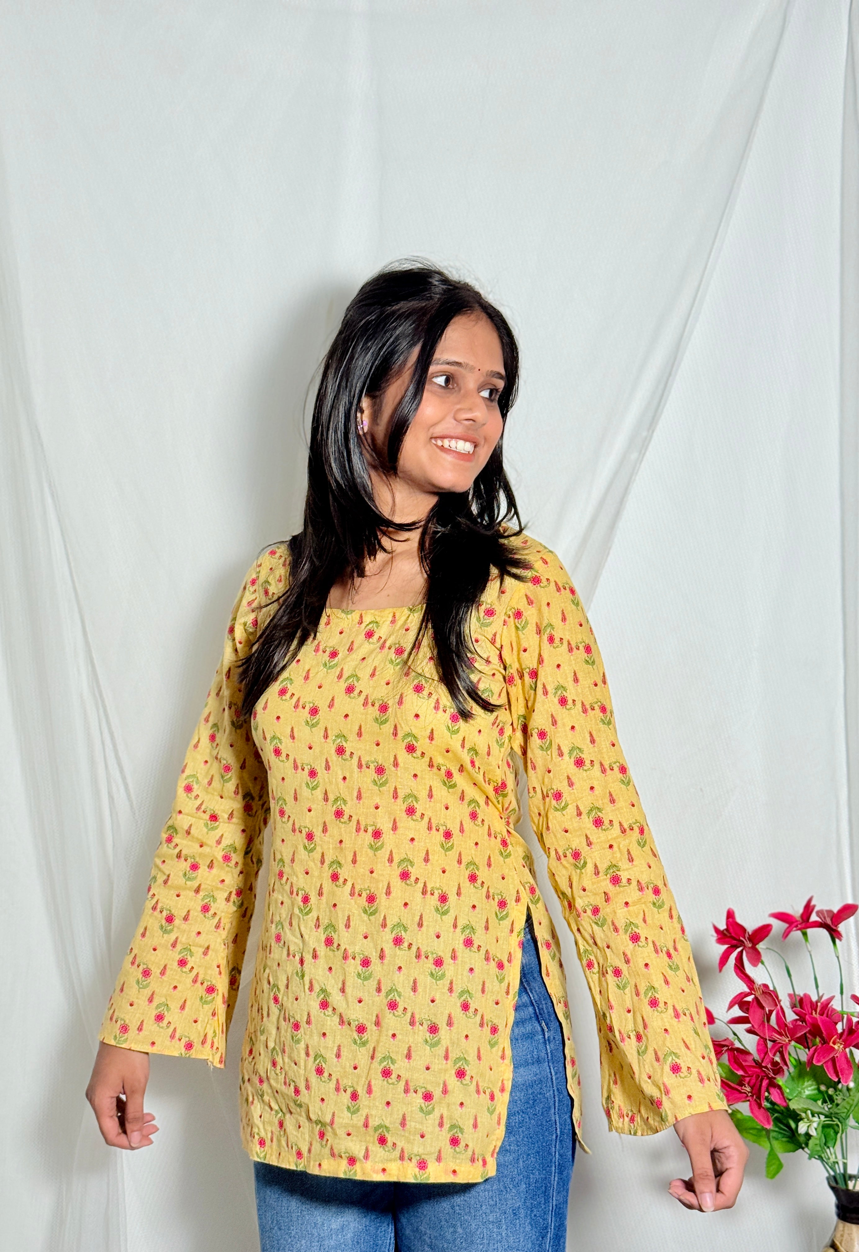 Meher Yellow Bell Sleeve Kurti