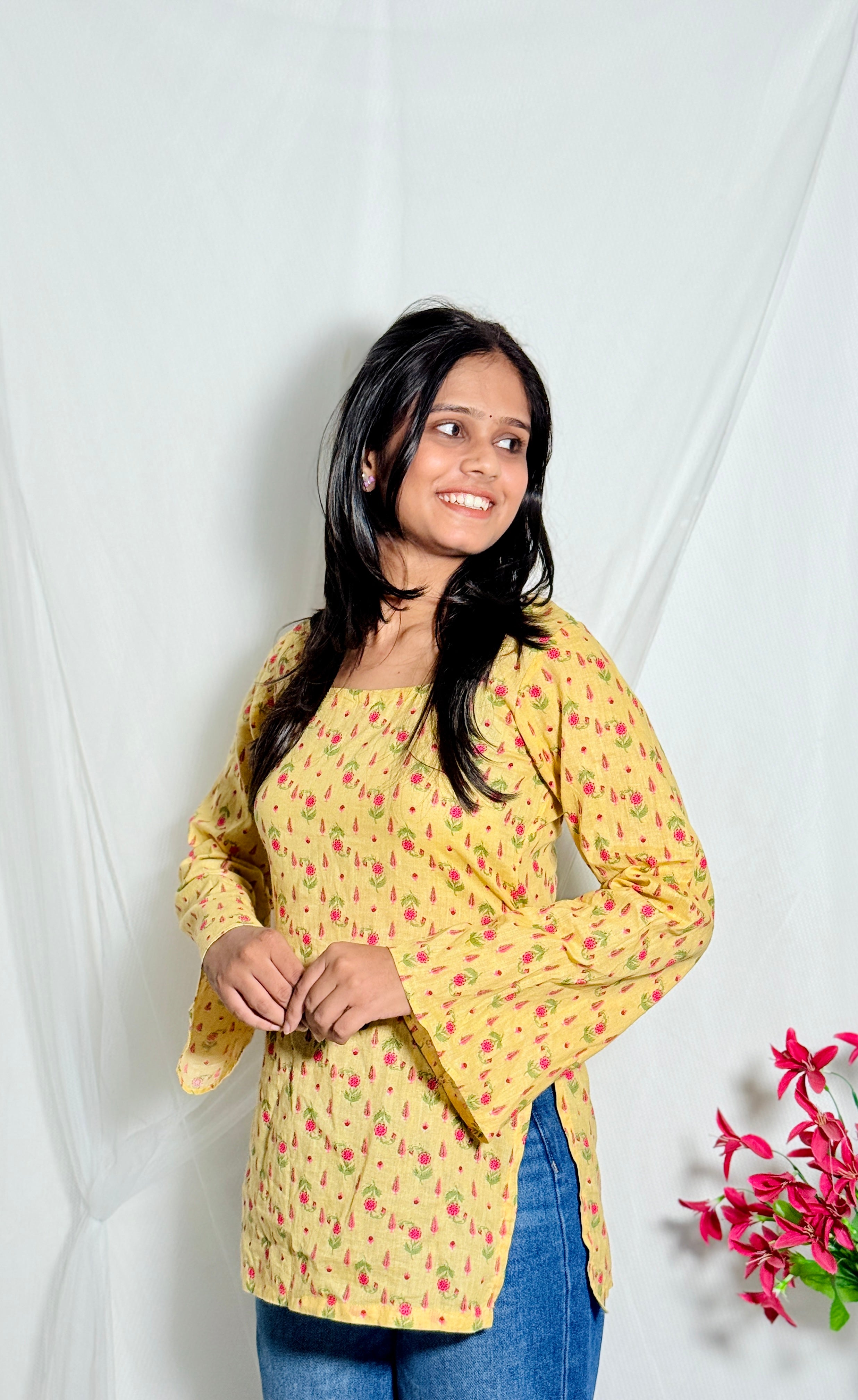 Meher Yellow Bell Sleeve Kurti
