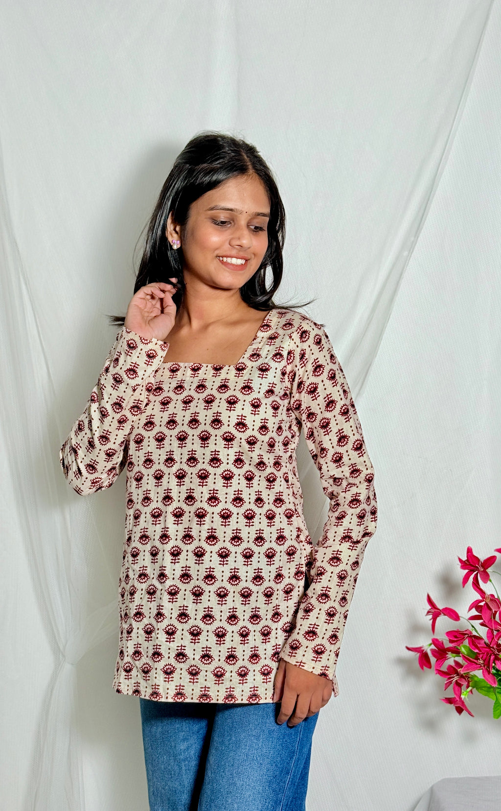 Shanaya Full Sleeve Ajrakh Print Kurti