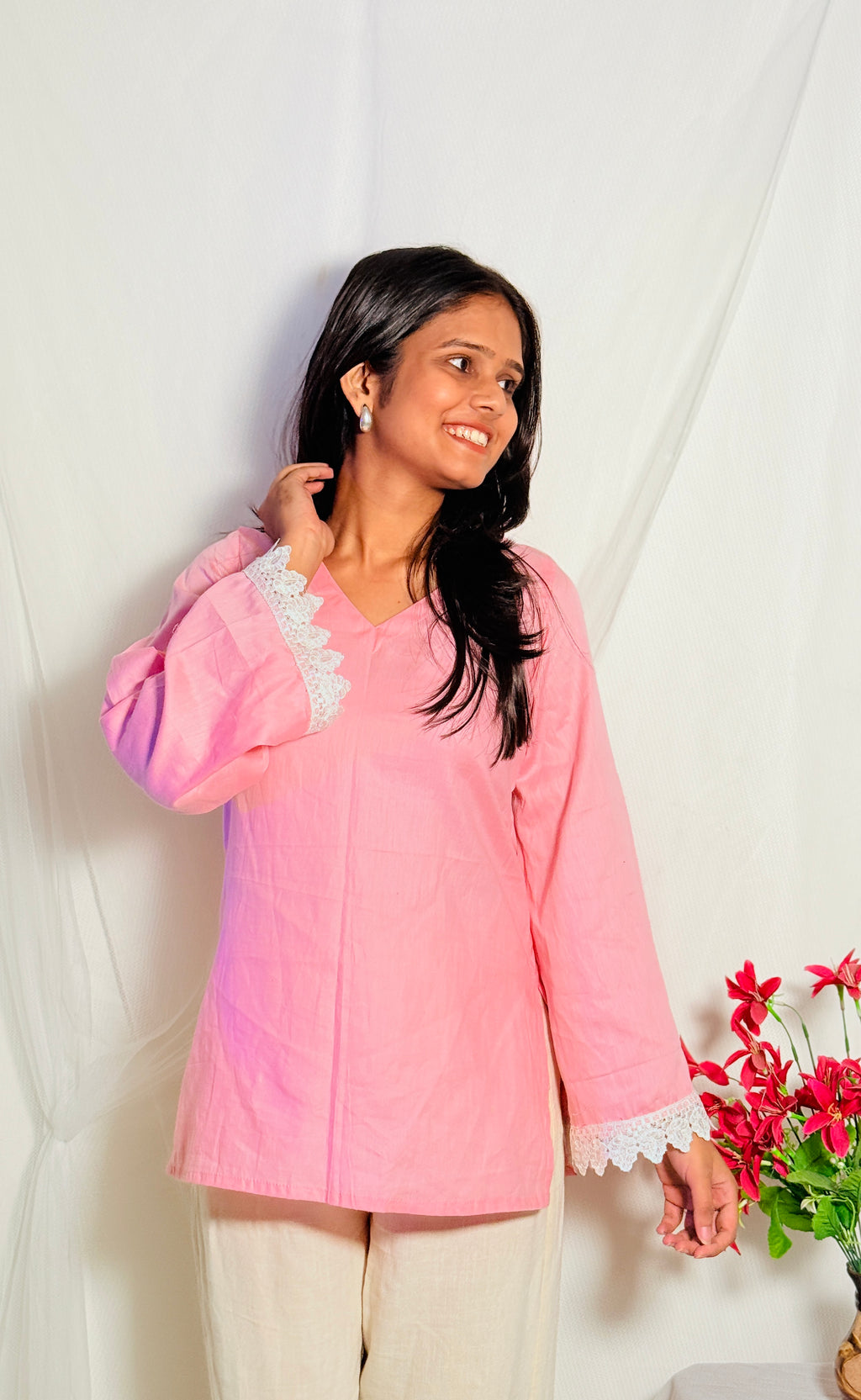 Vanya Pink Bell Sleeve Kurti