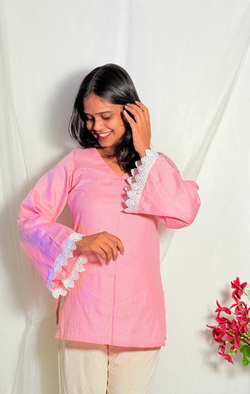 Vanya Pink Bell Sleeve Kurti