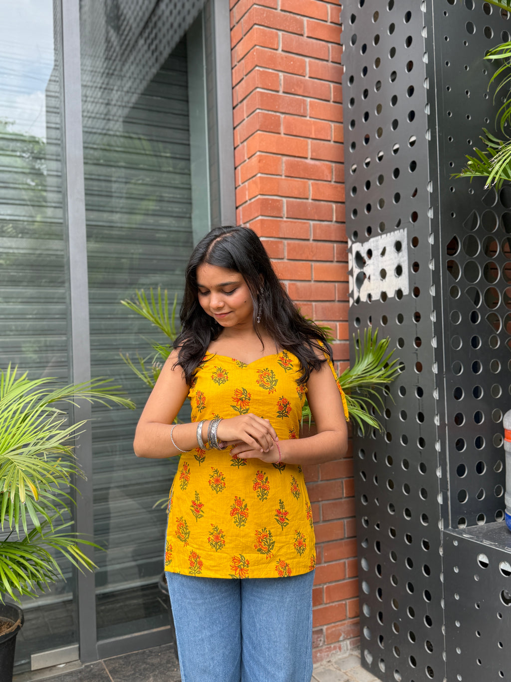 Rooh Sweetheart Neck Yellow Kurti