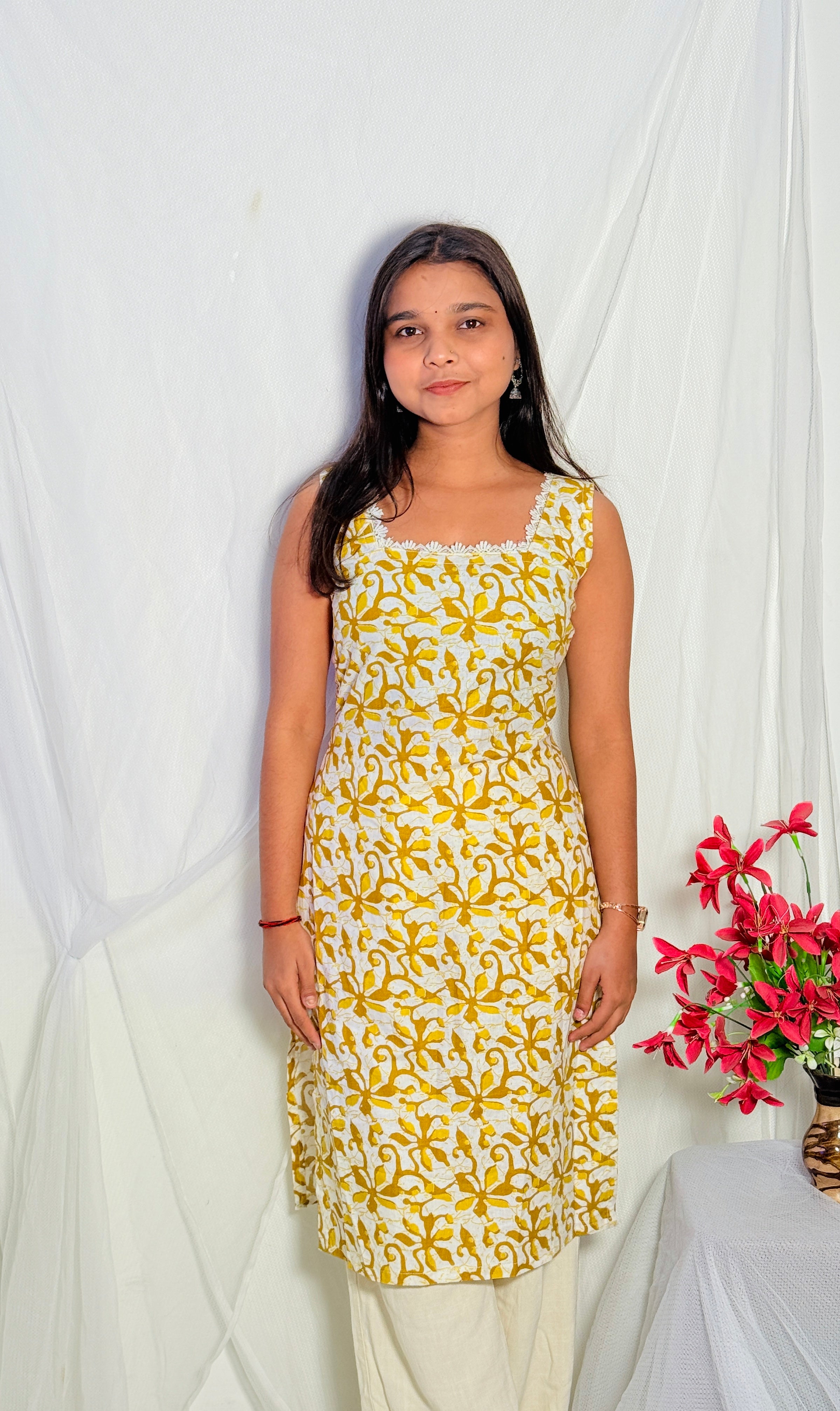 Prisha Yellow Long Sleeveless Kurti