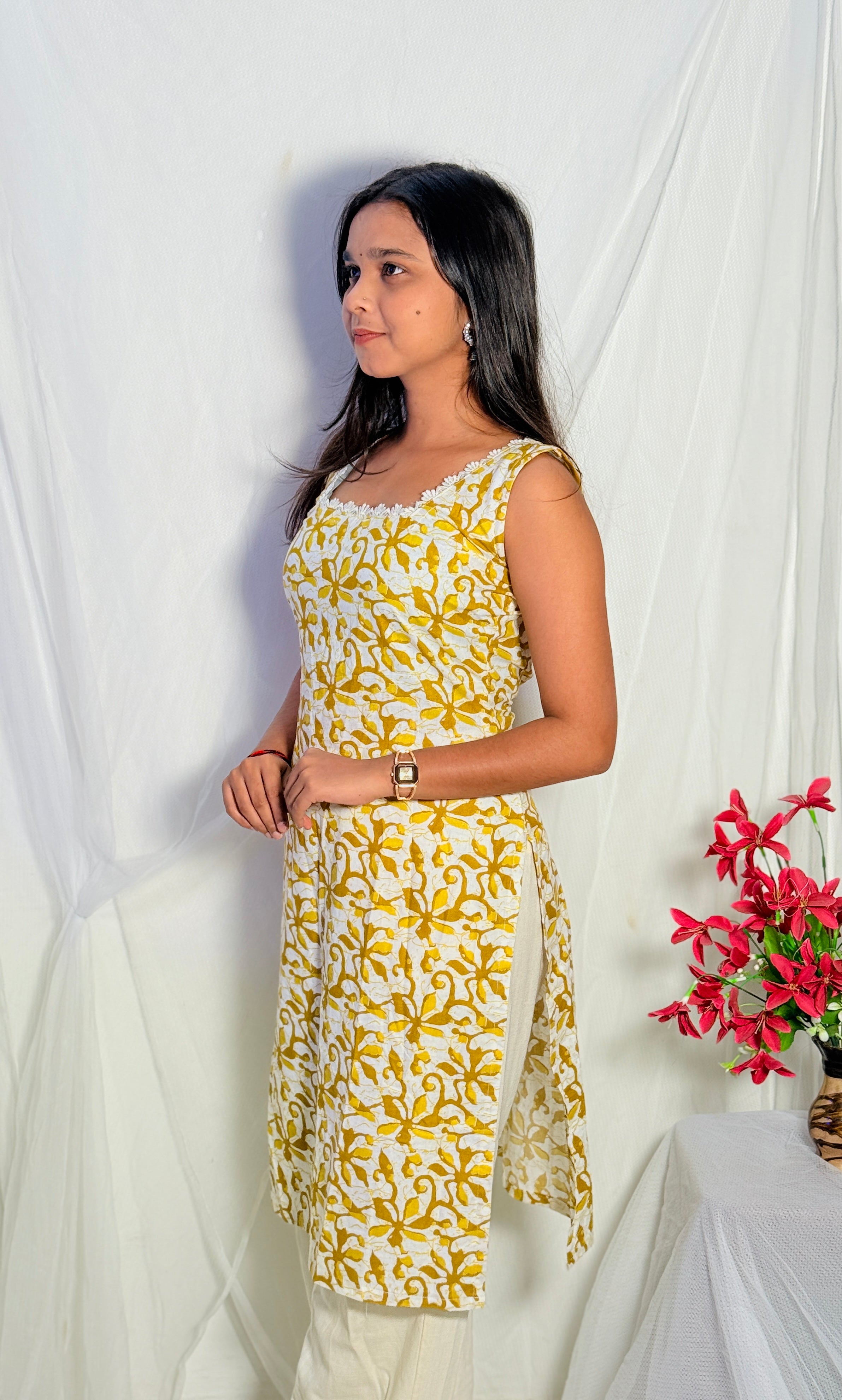 Prisha Yellow Long Sleeveless Kurti