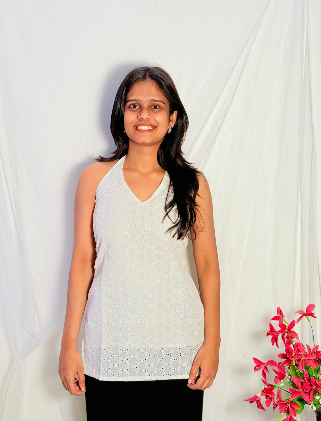 Zoya White Halter Neck Kurti
